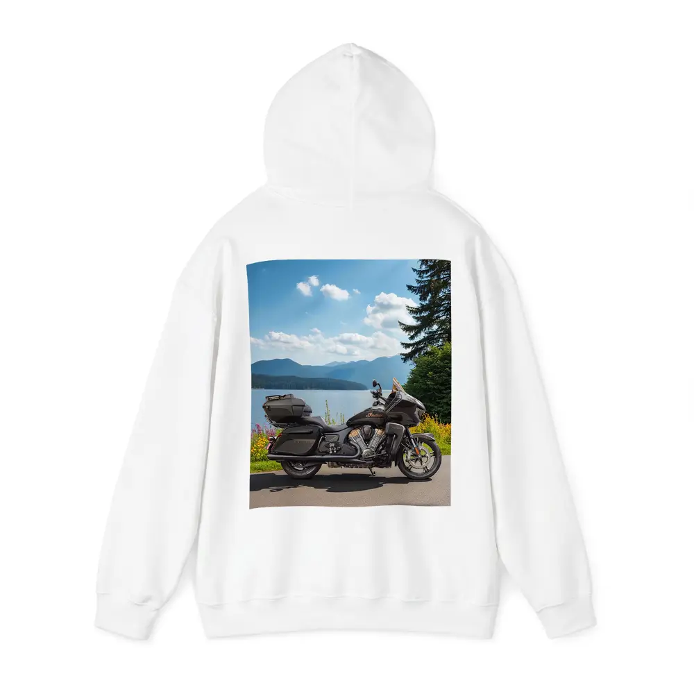 Indian Motorcycle Lakeside Mountain Landscape – Hoodies