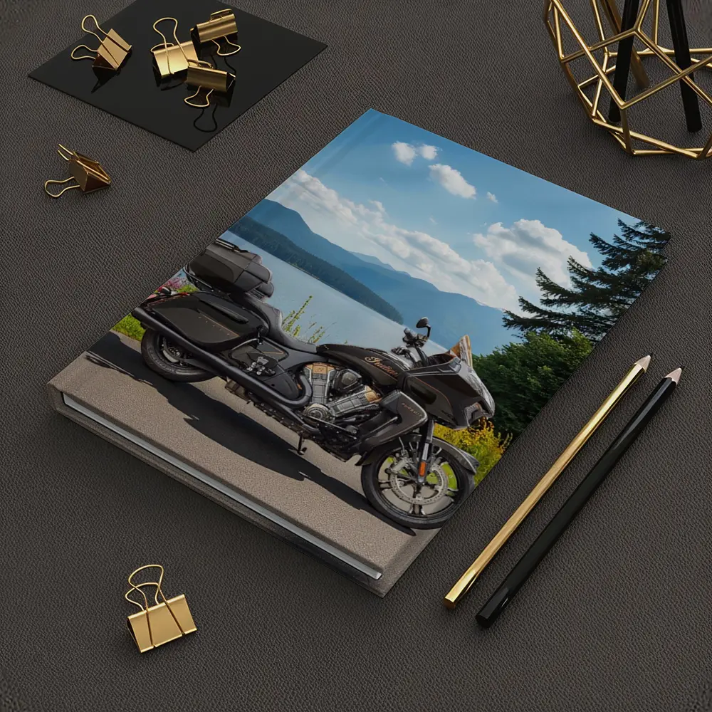 Indian Motorcycle Lakeside Mountain Landscape – Notebooks