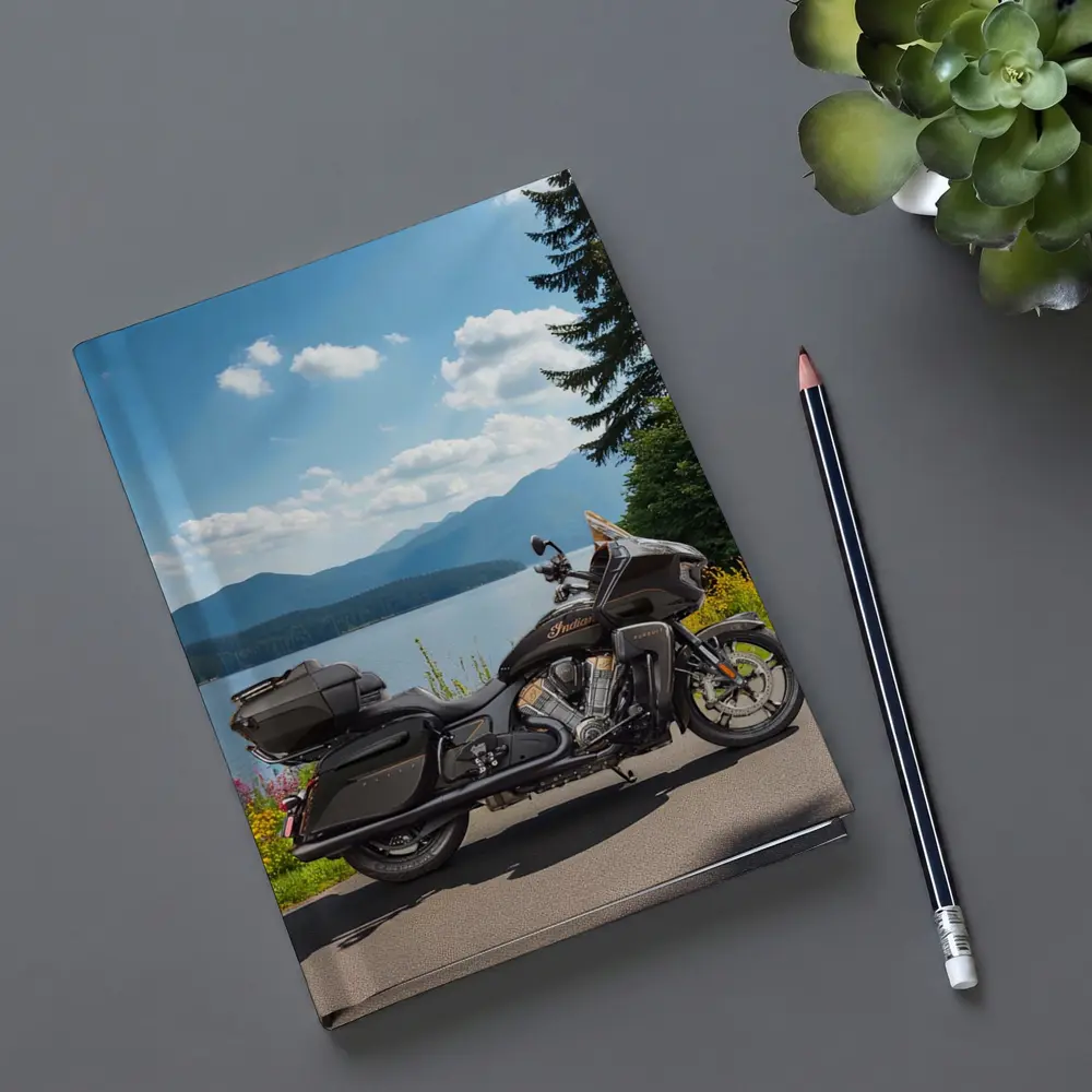Indian Motorcycle Lakeside Mountain Landscape – Notebooks