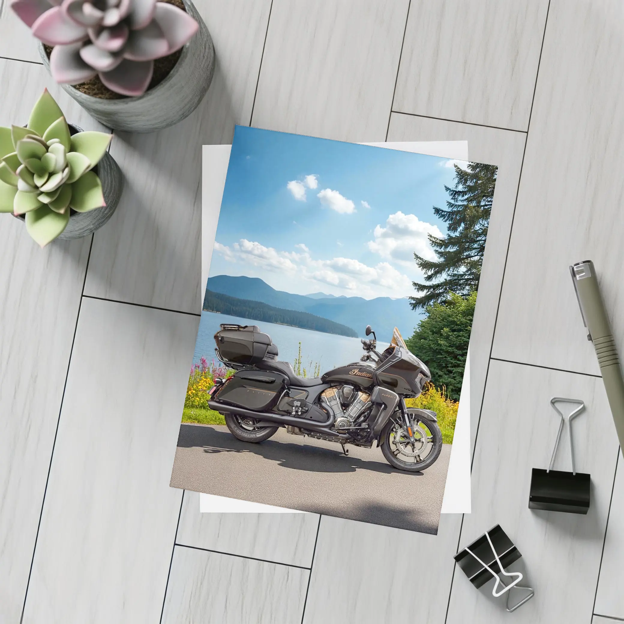 Indian Motorcycle Lakeside Mountain Landscape – Postcards
