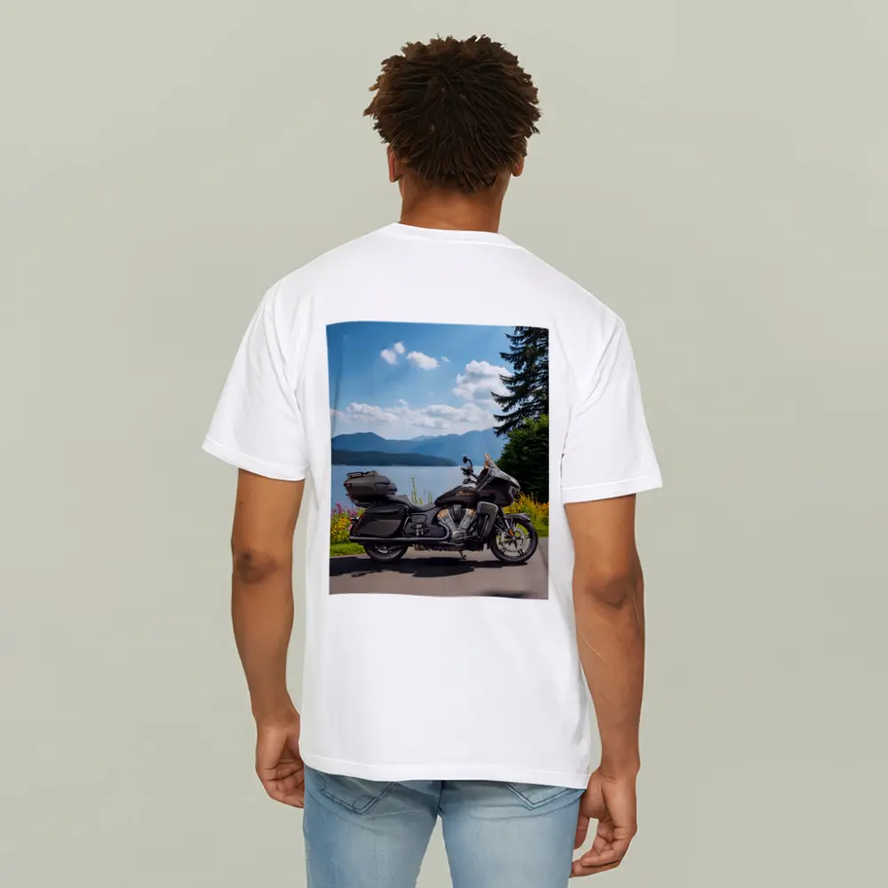Indian Motorcycle Lakeside Mountain Landscape – T-Shirts