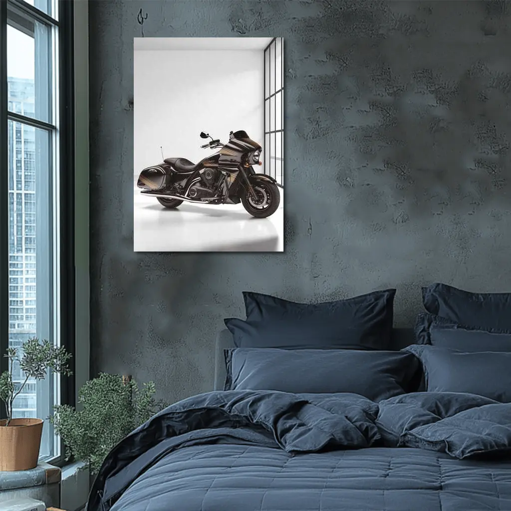 Kawasaki Cruiser Motorcycle Dark Studio Setting – Wall Art