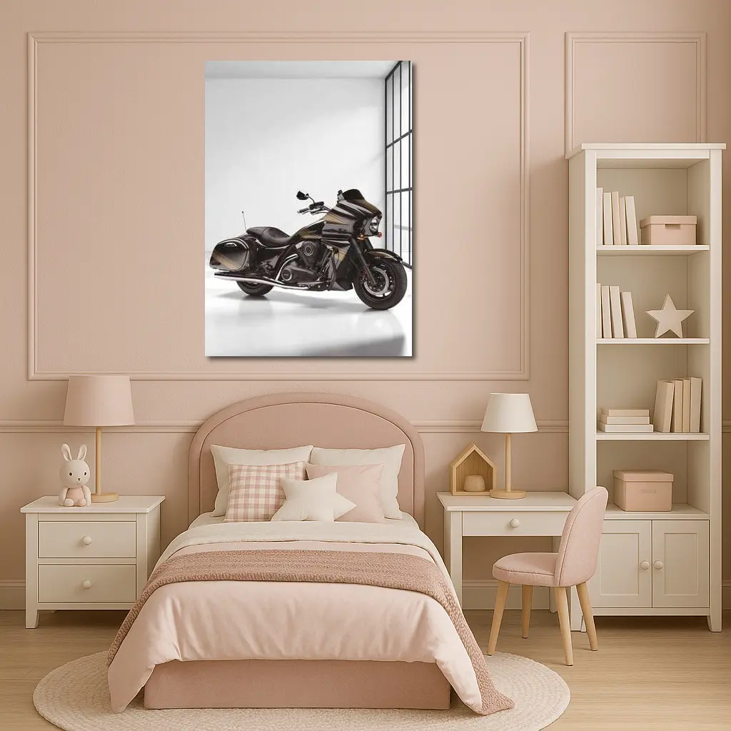Kawasaki Cruiser Motorcycle Dark Studio Setting – Wall Art