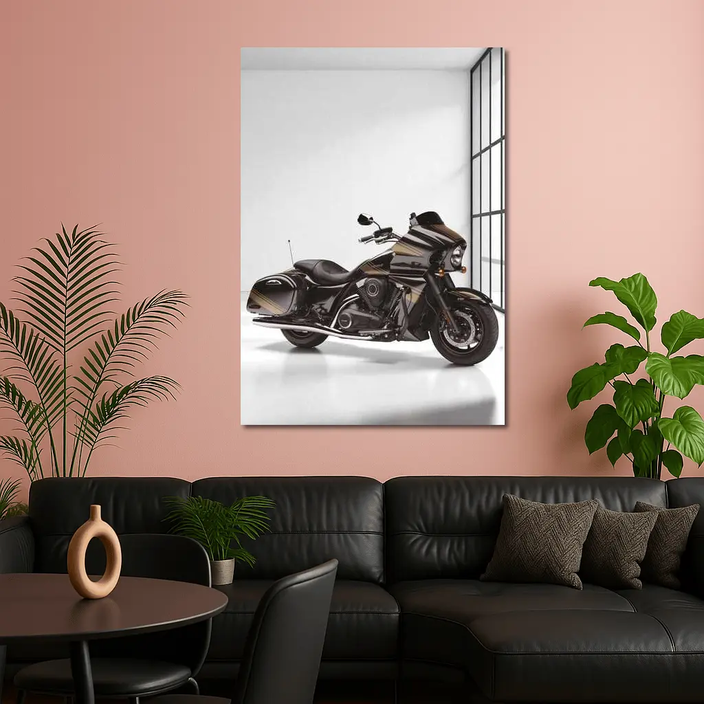 Kawasaki Cruiser Motorcycle Dark Studio Setting – Wall Art
