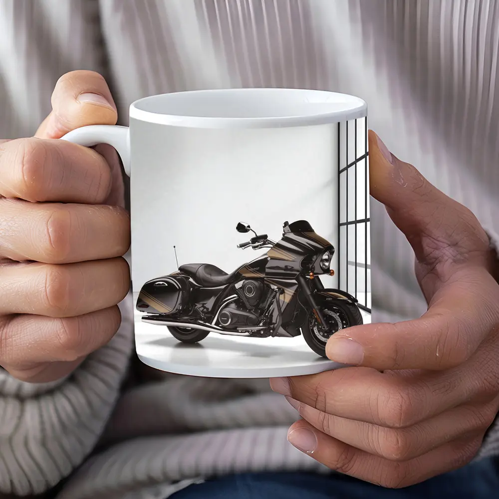 Kawasaki Cruiser Motorcycle Dark Studio Setting – Mugs