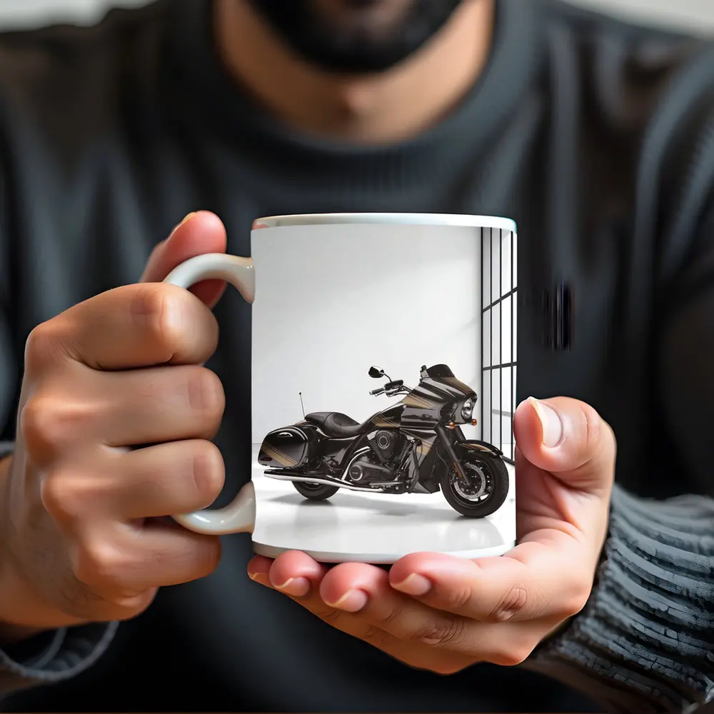 Kawasaki Cruiser Motorcycle Dark Studio Setting – Mugs