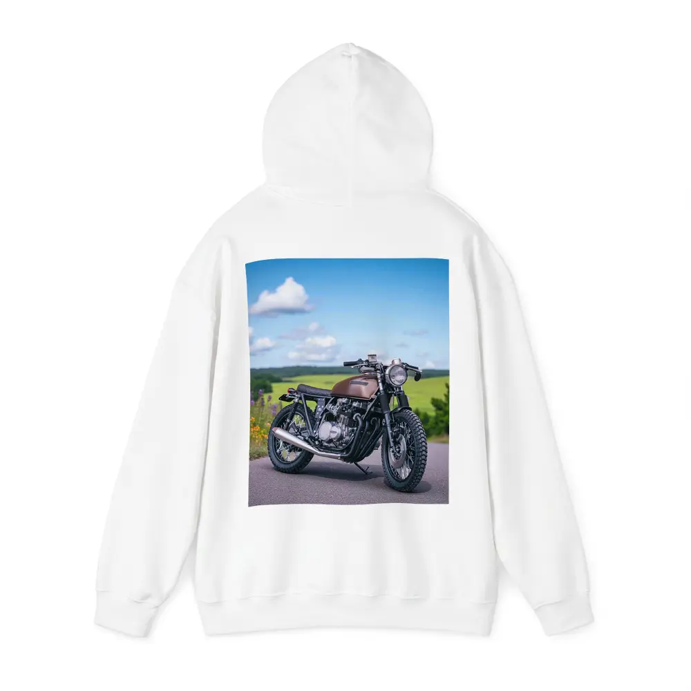 Custom Cafe Racer Motorcycle Green Countryside Road – Hoodies