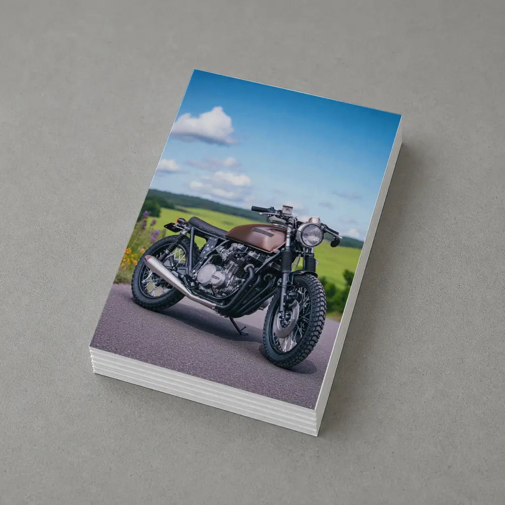 Custom Cafe Racer Motorcycle Green Countryside Road – Postcards
