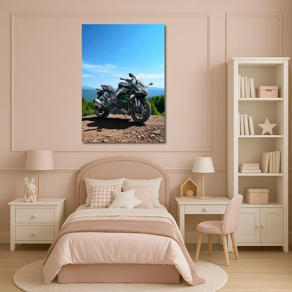 Kawasaki Sport Bike Mountain Overlook View – Wall Art