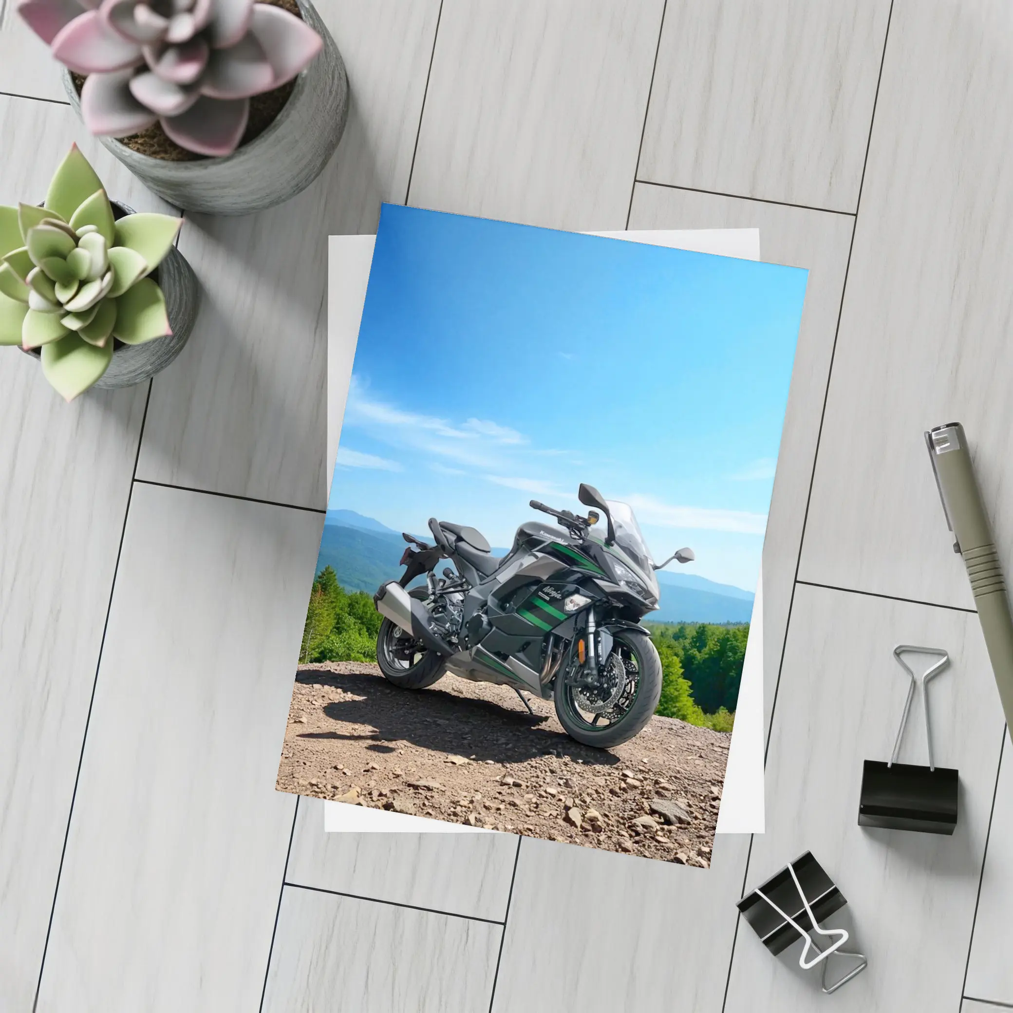Kawasaki Sport Bike Mountain Overlook View – Postcards