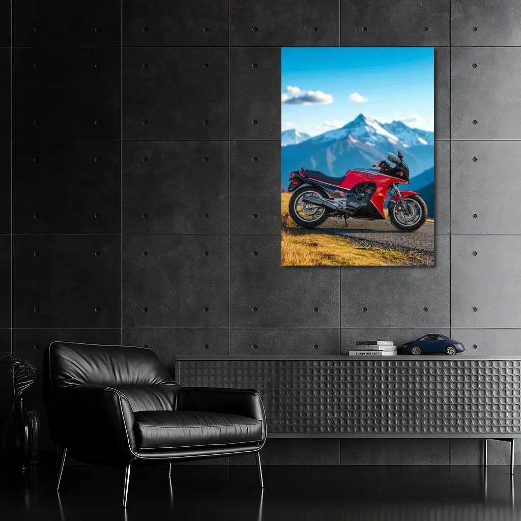 Kawasaki Sport Bike Red Mountain Backdrop – Wall Art