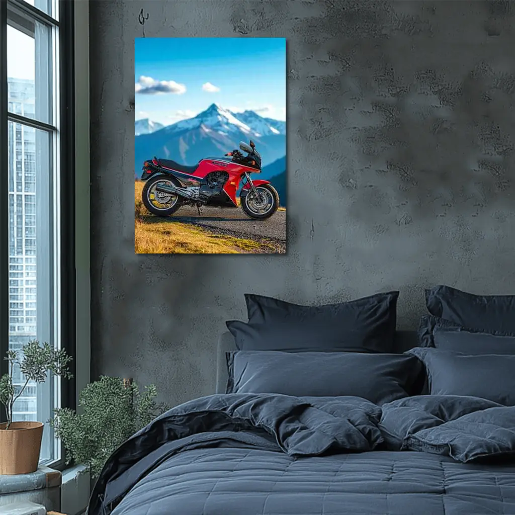 Kawasaki Sport Bike Red Mountain Backdrop – Wall Art