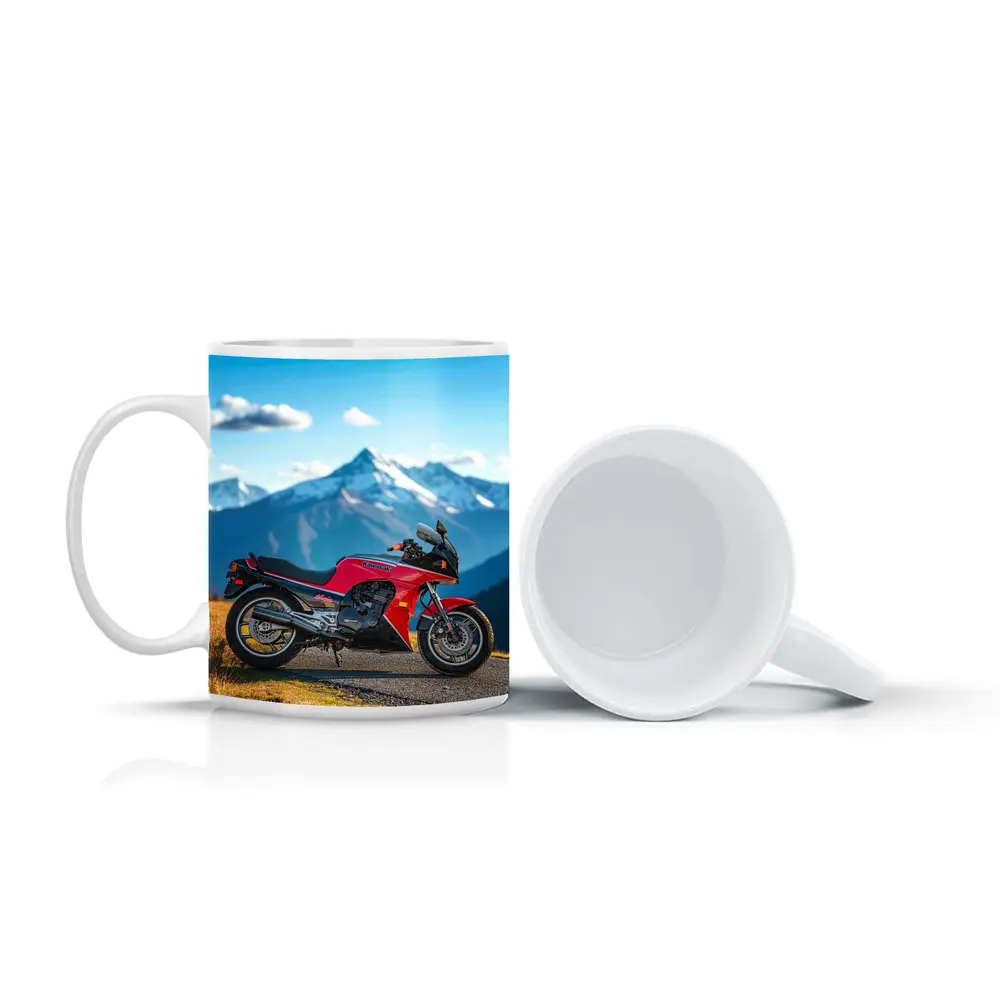 Kawasaki Sport Bike Red Mountain Backdrop – Mugs