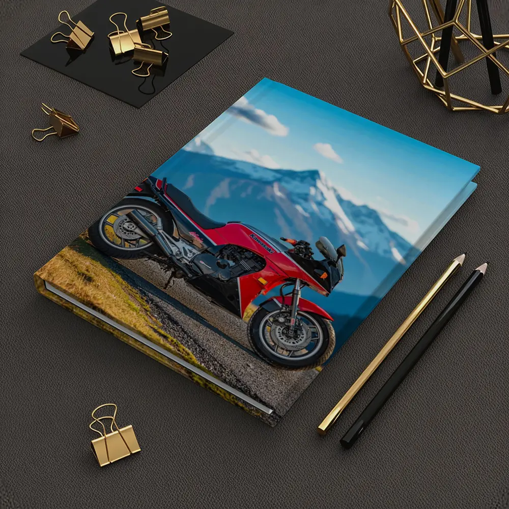 Kawasaki Sport Bike Red Mountain Backdrop – Notebooks
