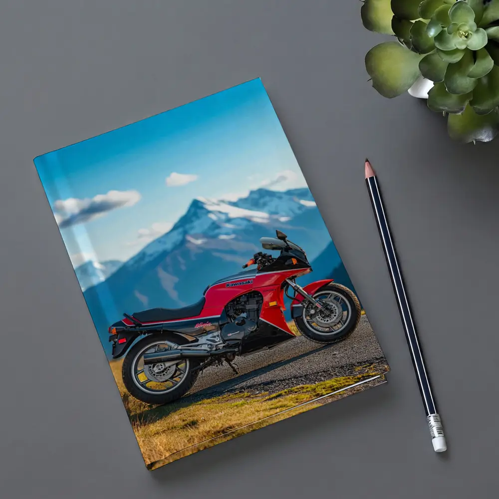 Kawasaki Sport Bike Red Mountain Backdrop – Notebooks