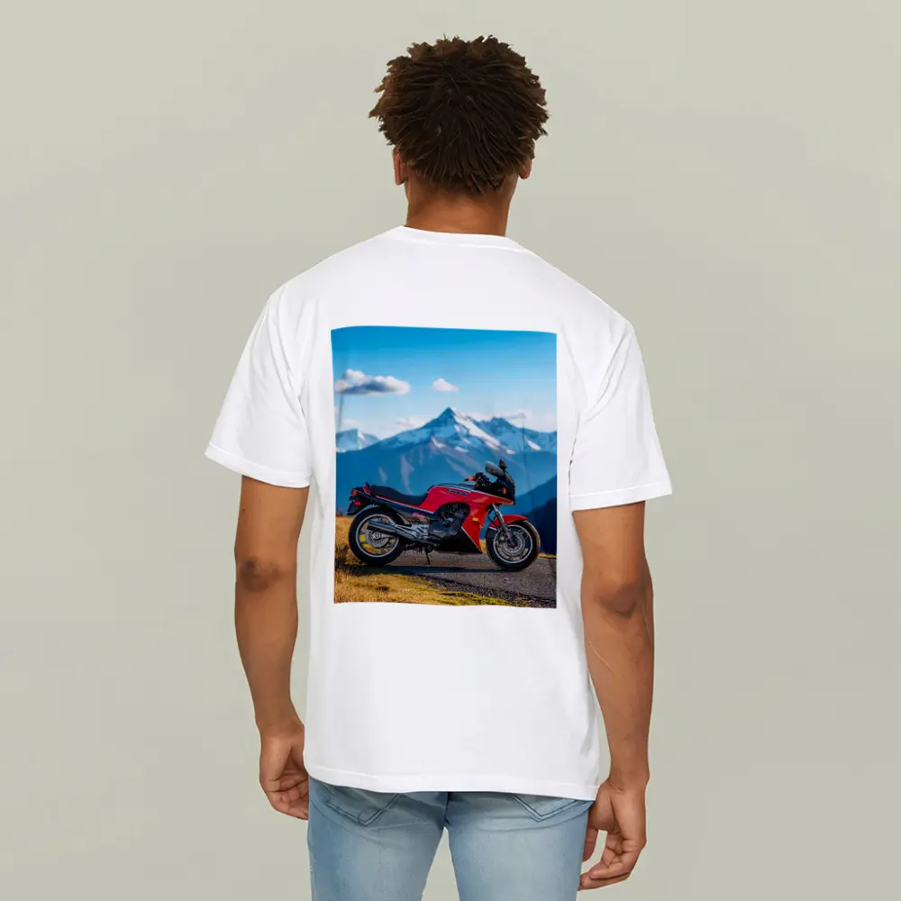 Kawasaki Sport Bike Red Mountain Backdrop – T-Shirts