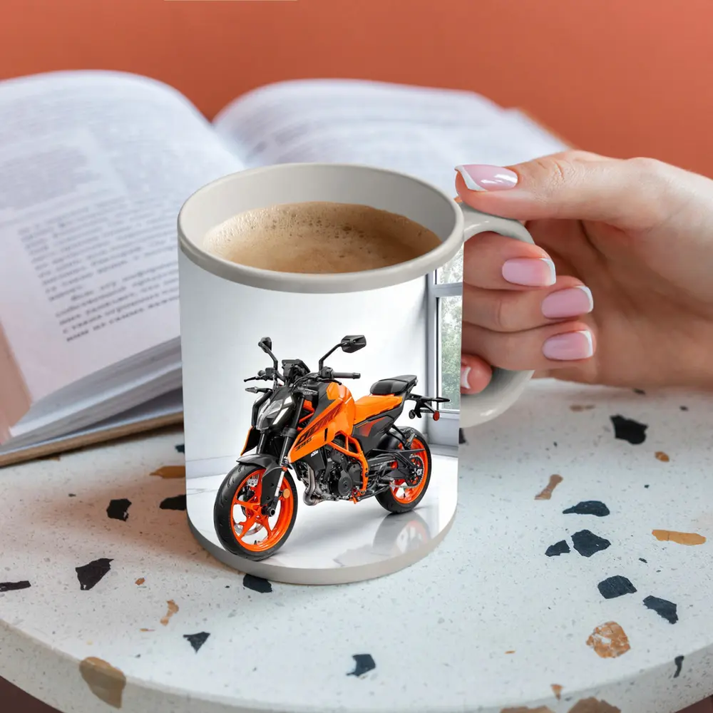 KTM Duke Orange Motorcycle Studio White Background – Mugs