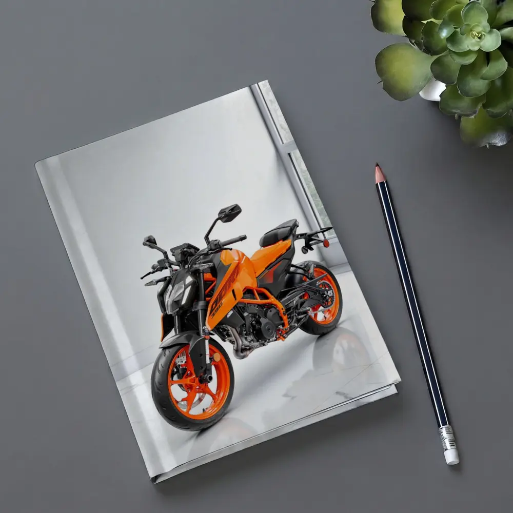 KTM Duke Orange Motorcycle Studio White Background – Notebooks