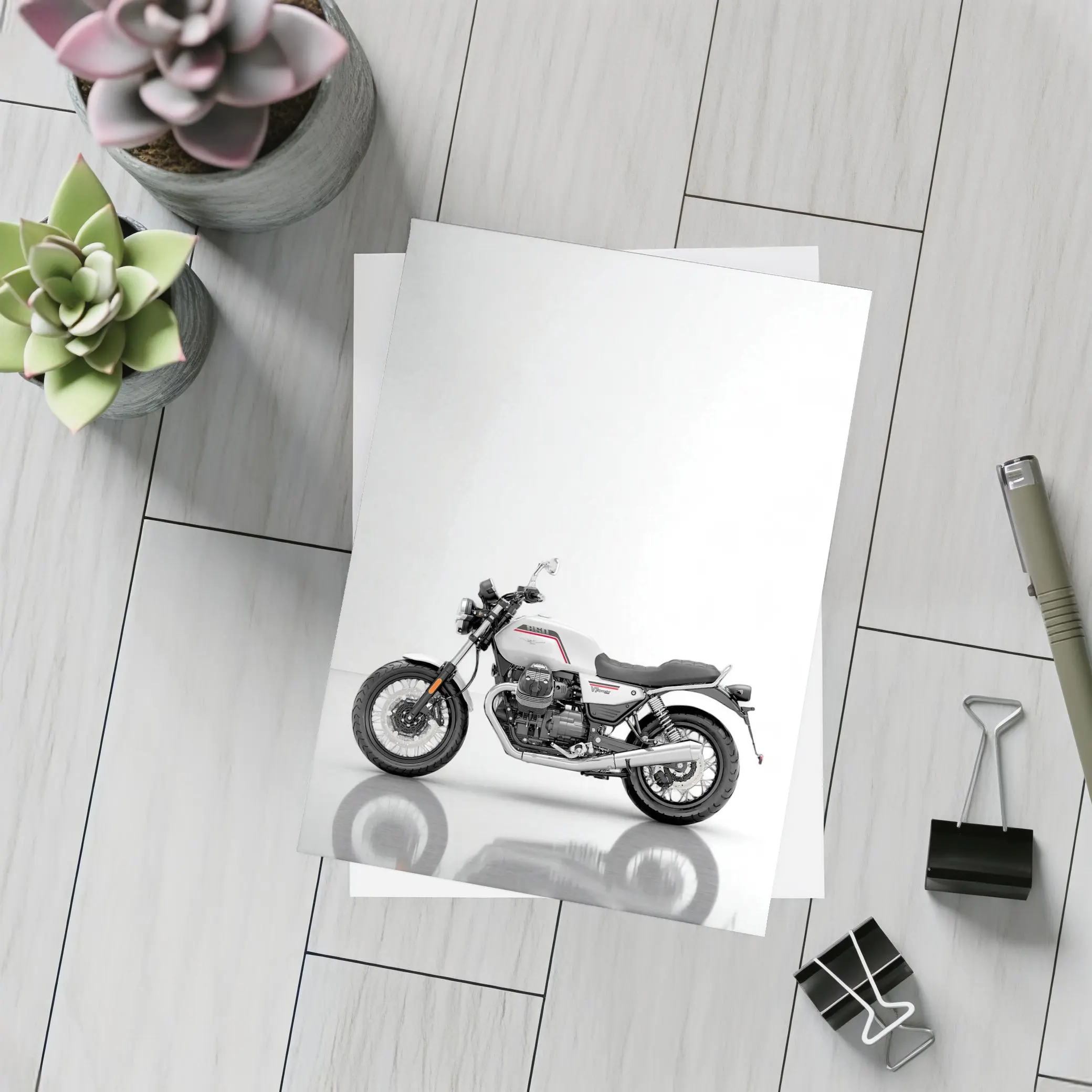 Moto Guzzi V7 White Studio Motorcycle – Postcards