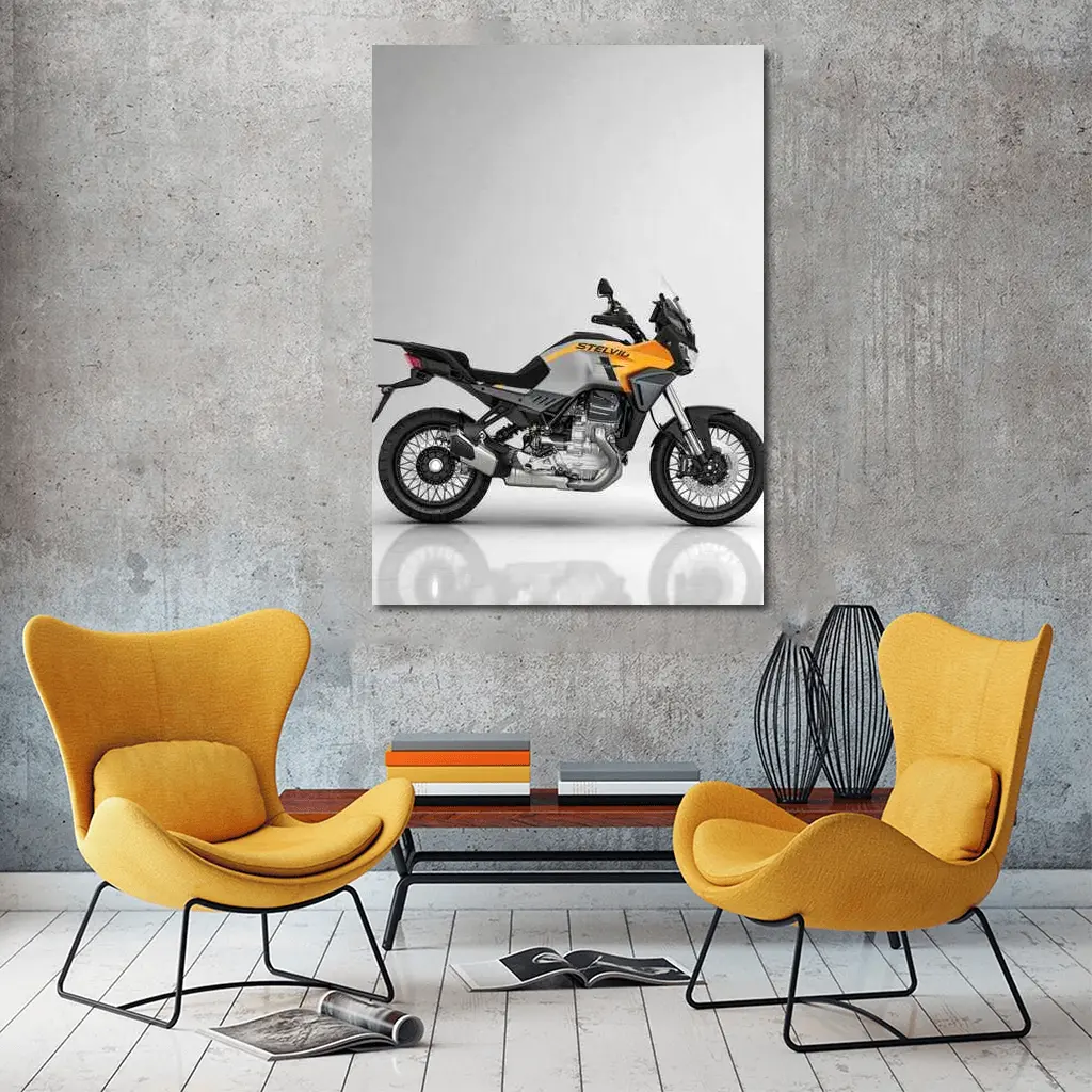 Moto Guzzi Stelvio Adventure Bike Gray Background – Wall Art
