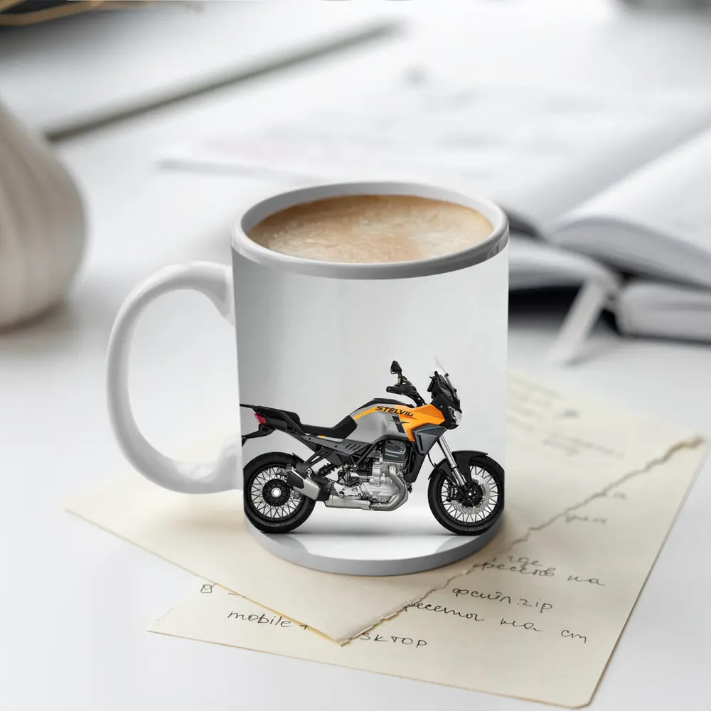 Moto Guzzi Stelvio Adventure Bike Gray Background – Mugs