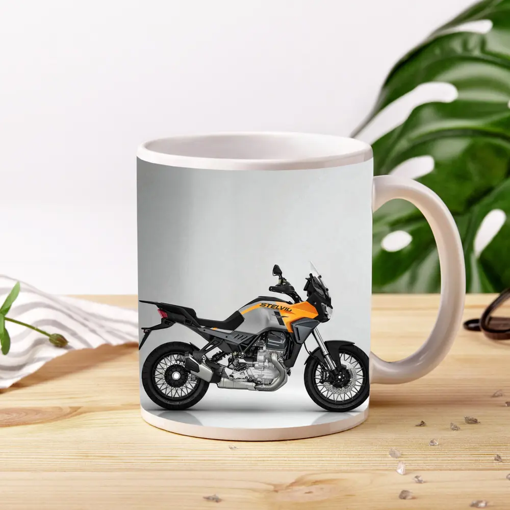 Moto Guzzi Stelvio Adventure Bike Gray Background – Mugs