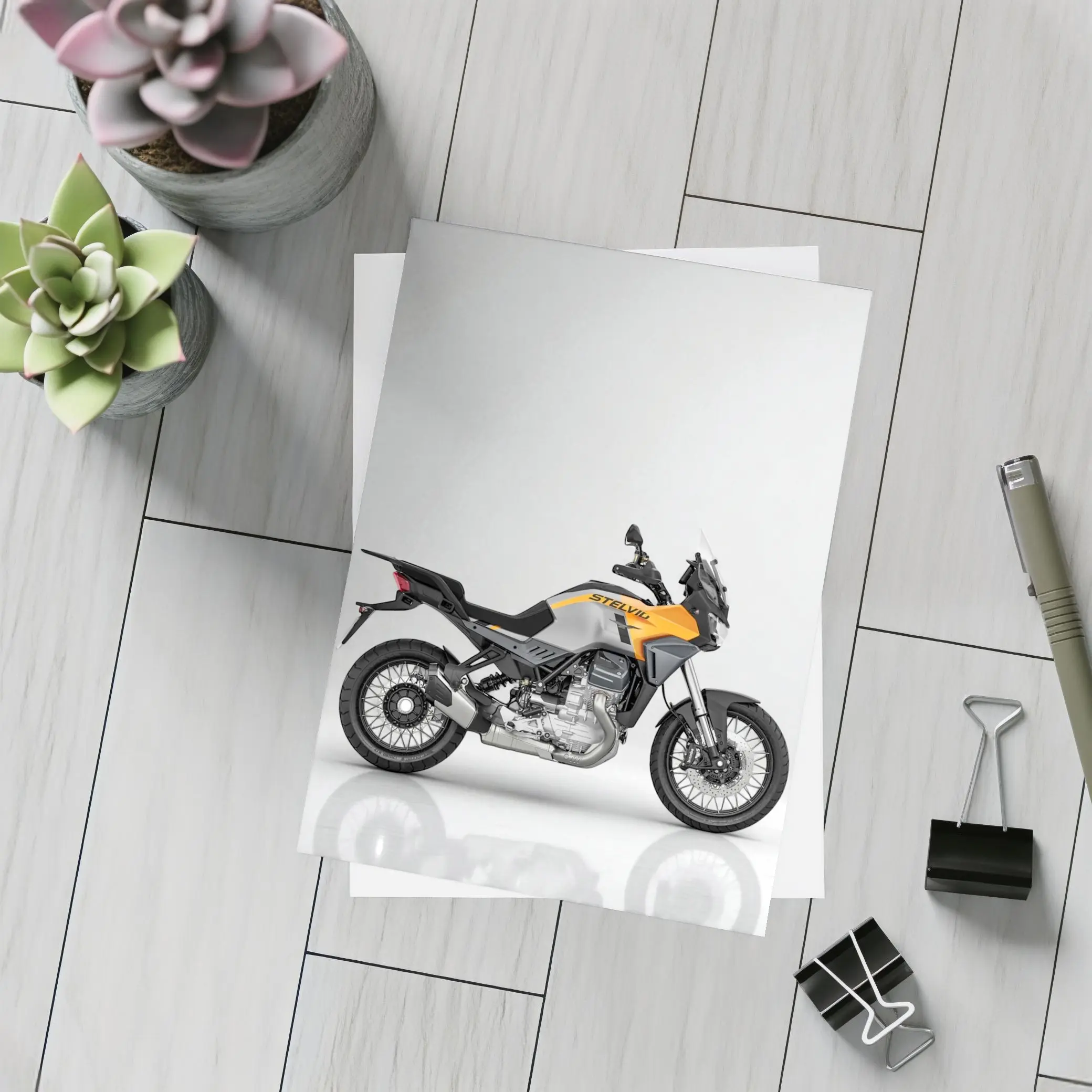 Moto Guzzi Stelvio Adventure Bike Gray Background – Postcards