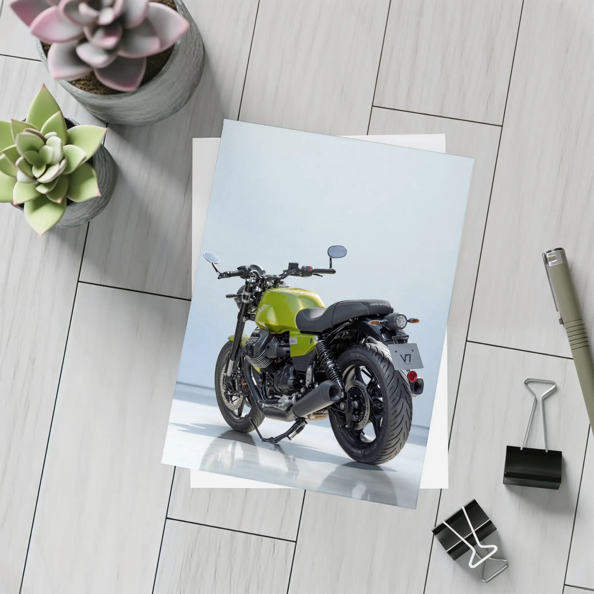 Moto Guzzi V7 Green Motorcycle Studio Shot – Postcards