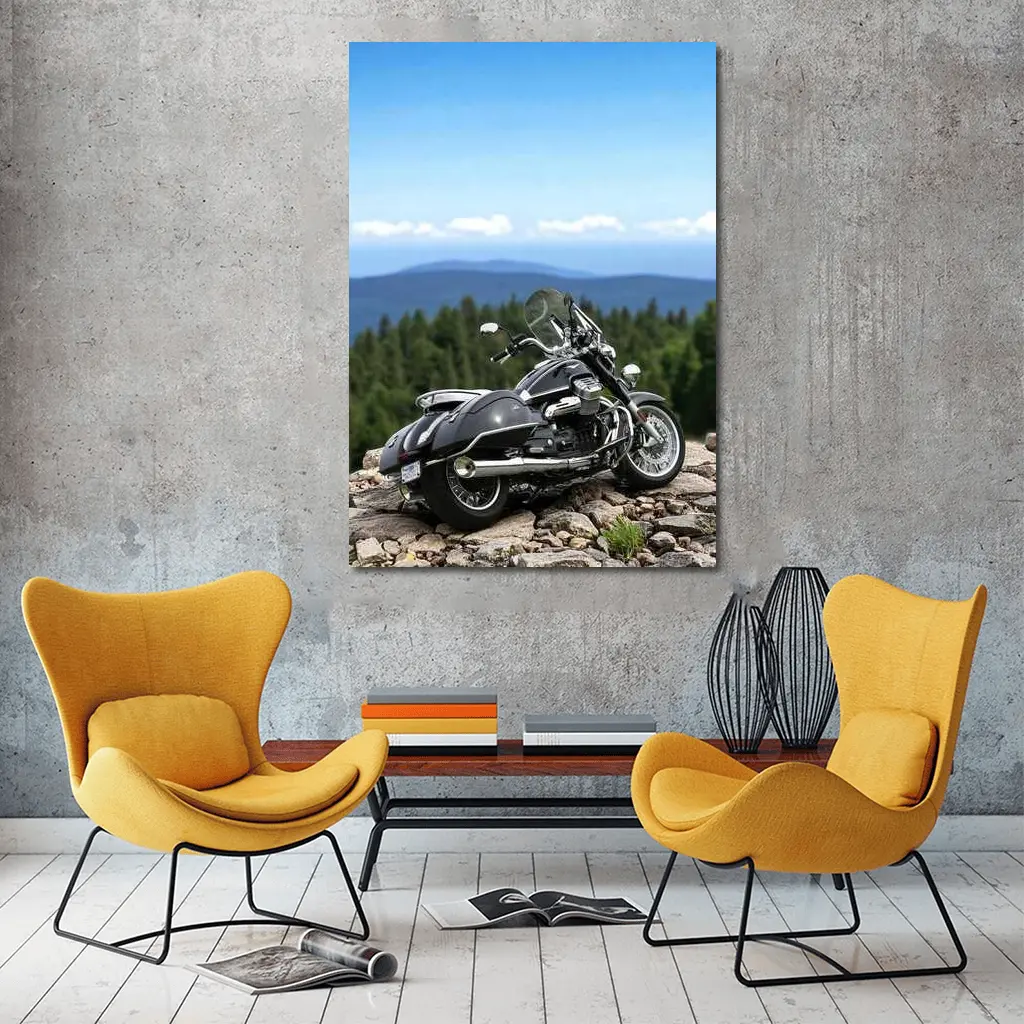 Moto Guzzi Cruiser Motorcycle Mountain Overlook – Wall Art