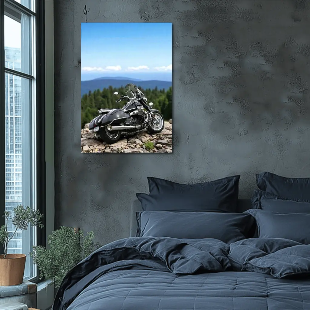 Moto Guzzi Cruiser Motorcycle Mountain Overlook – Wall Art