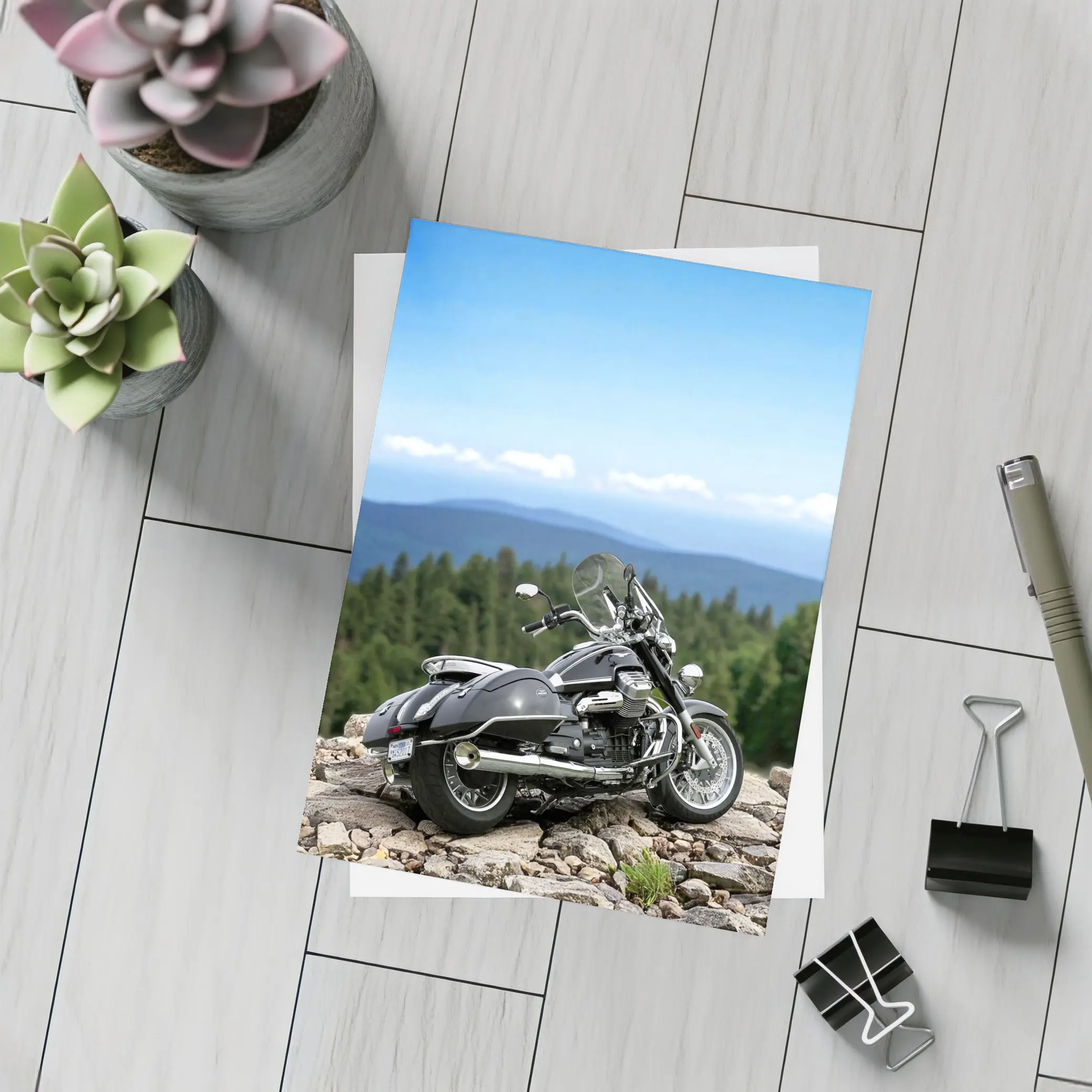 Moto Guzzi Cruiser Motorcycle Mountain Overlook – Postcards