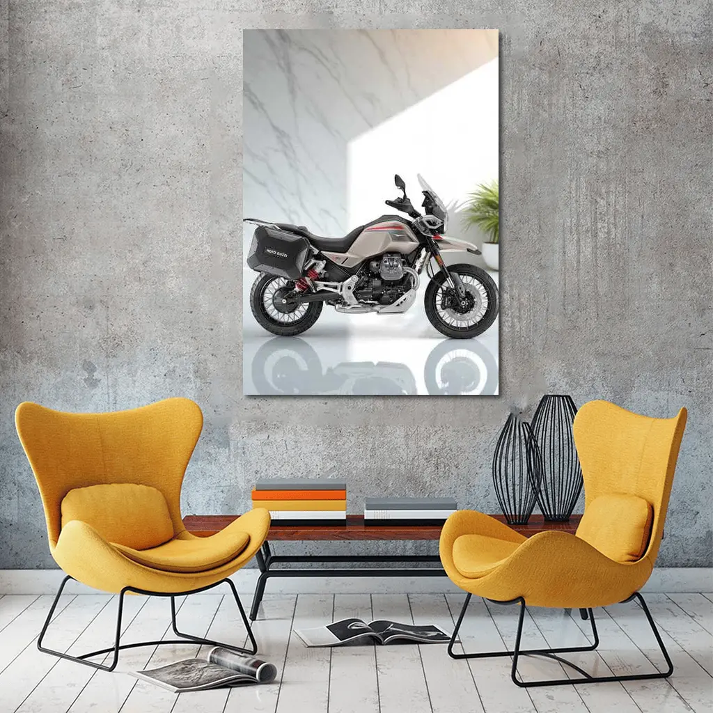 Moto Guzzi Adventure Motorcycle White Studio Setting – Wall Art