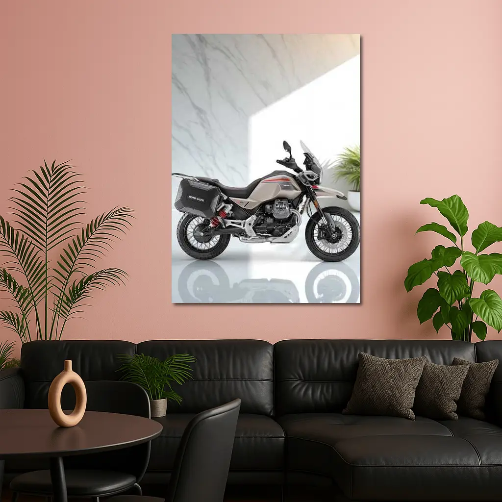 Moto Guzzi Adventure Motorcycle White Studio Setting – Wall Art