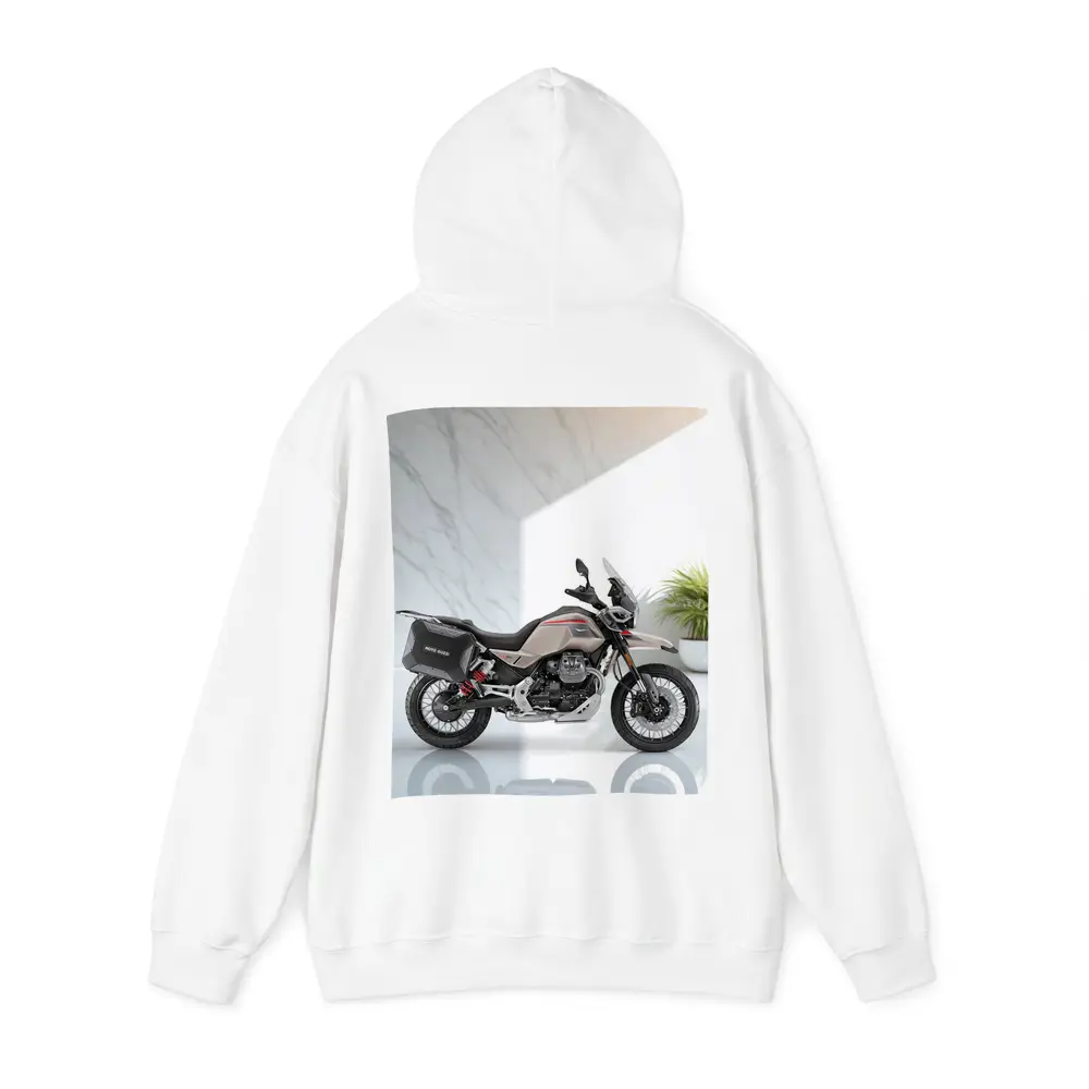 Moto Guzzi Adventure Motorcycle White Studio Setting – Hoodies
