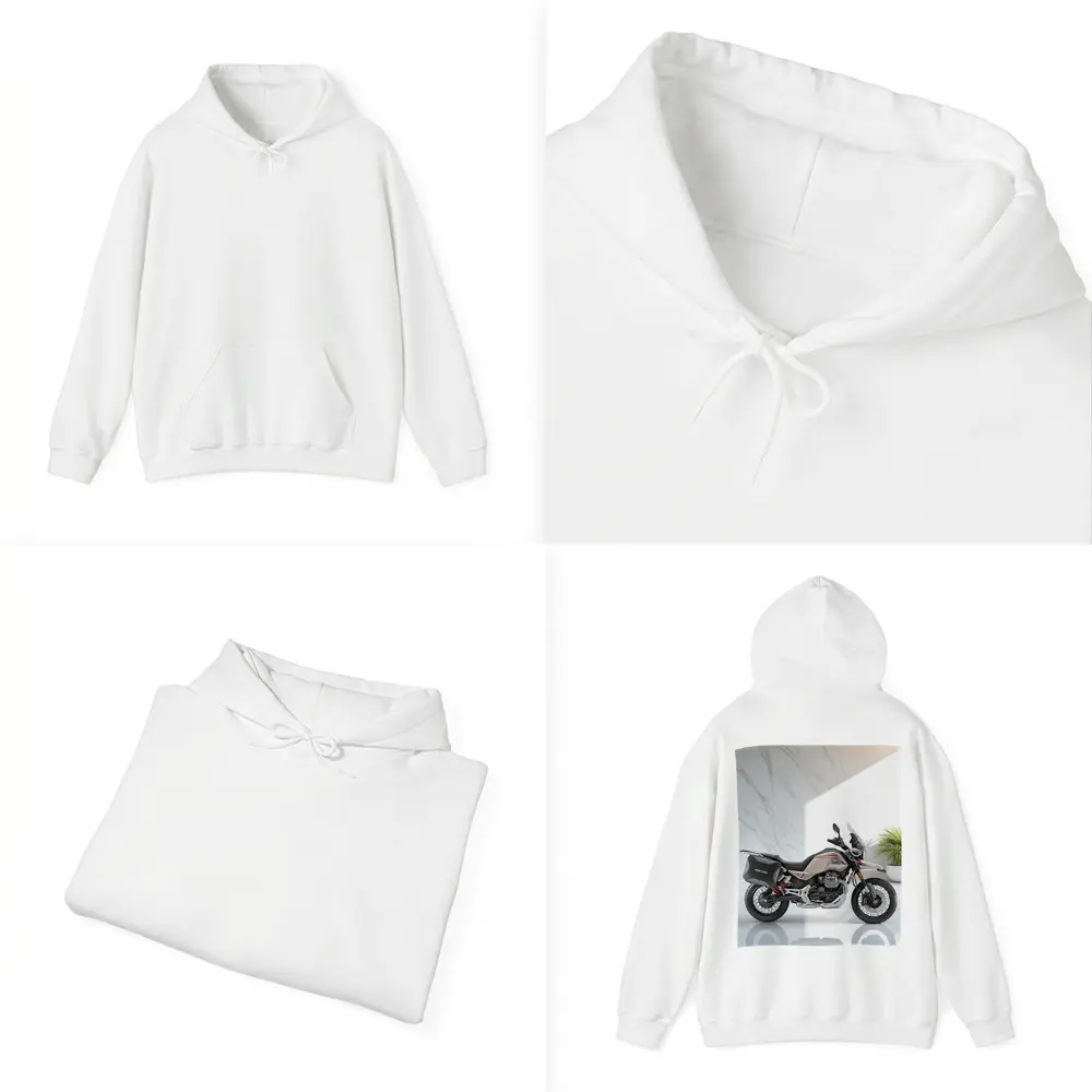Moto Guzzi Adventure Motorcycle White Studio Setting – Hoodies