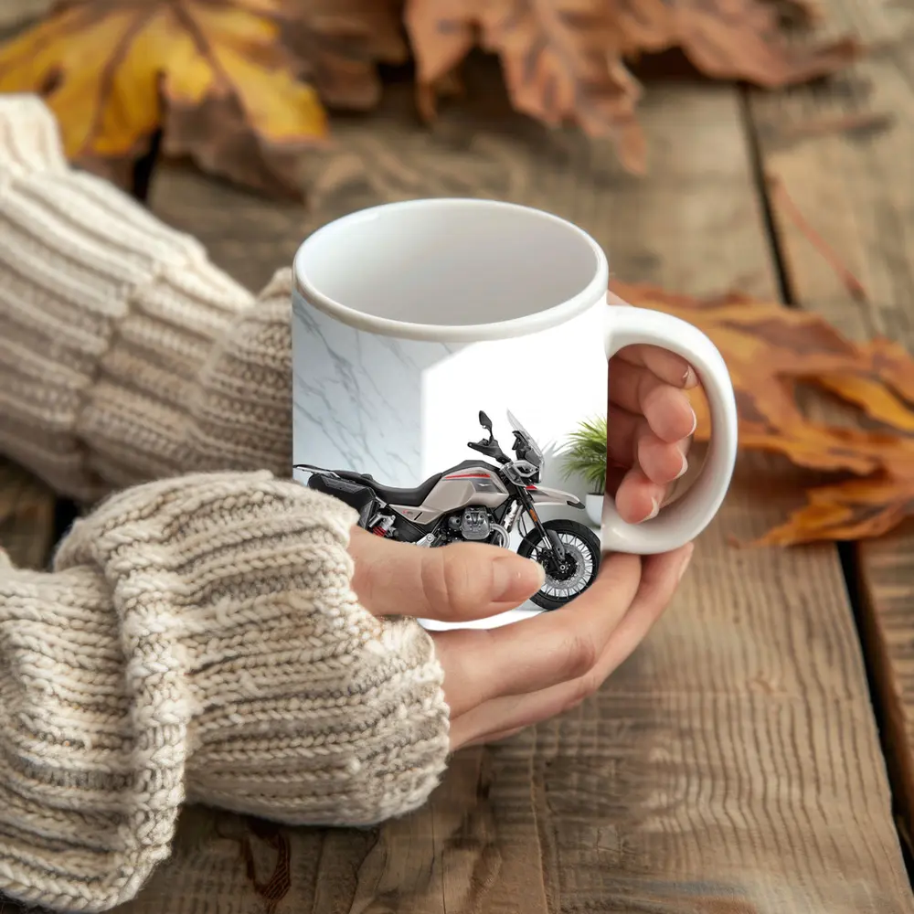 Moto Guzzi Adventure Motorcycle White Studio Setting – Mugs
