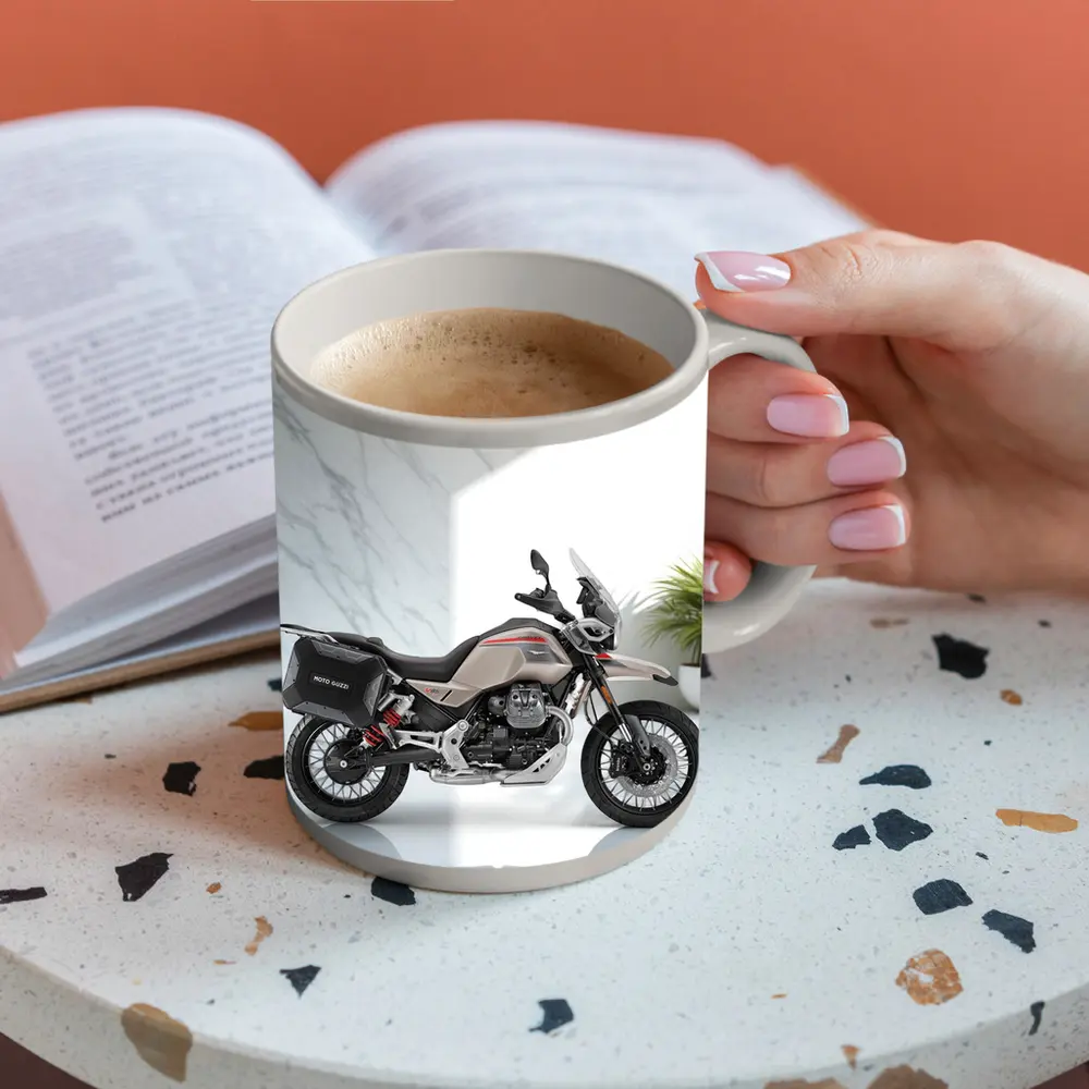 Moto Guzzi Adventure Motorcycle White Studio Setting – Mugs