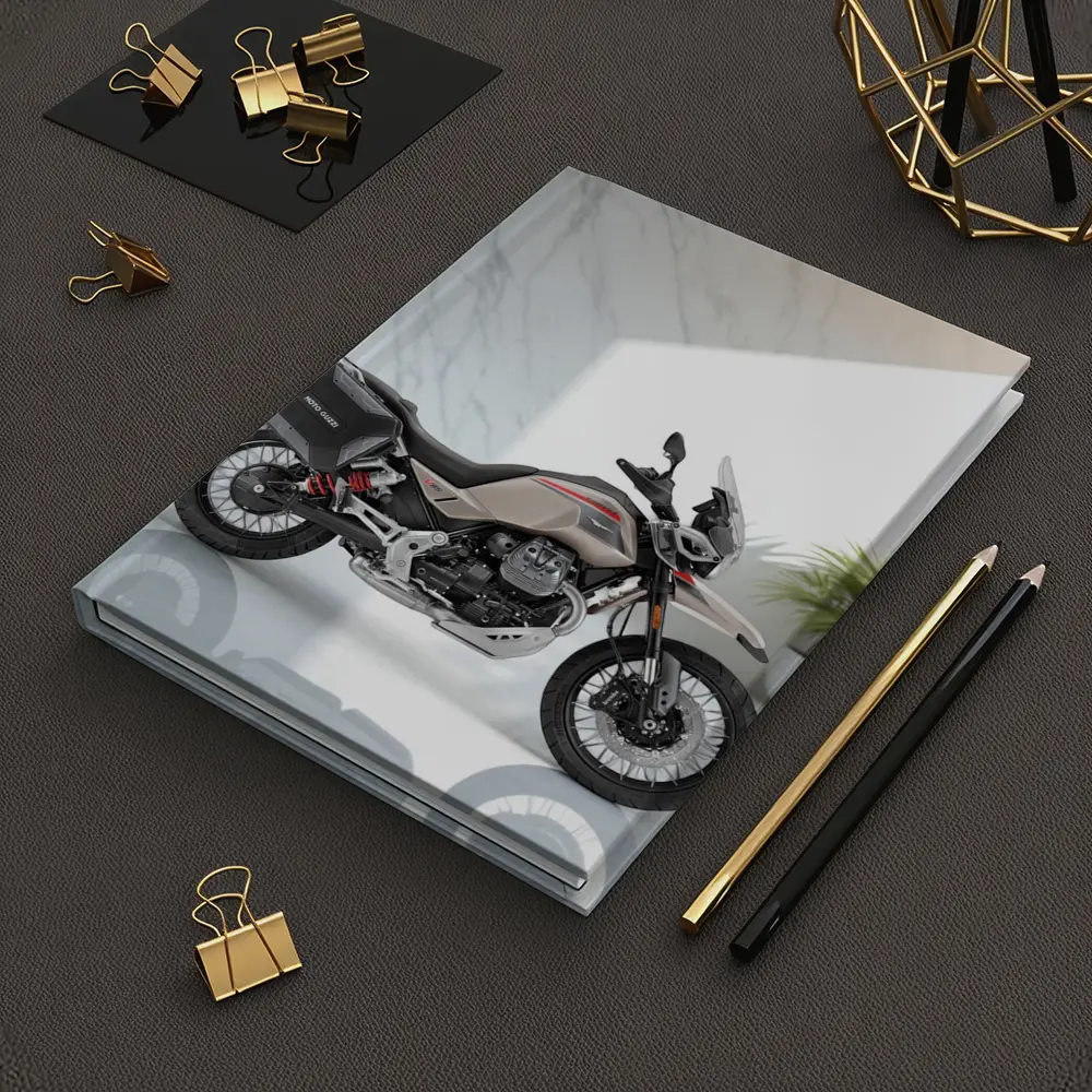 Moto Guzzi Adventure Motorcycle White Studio Setting – Notebooks