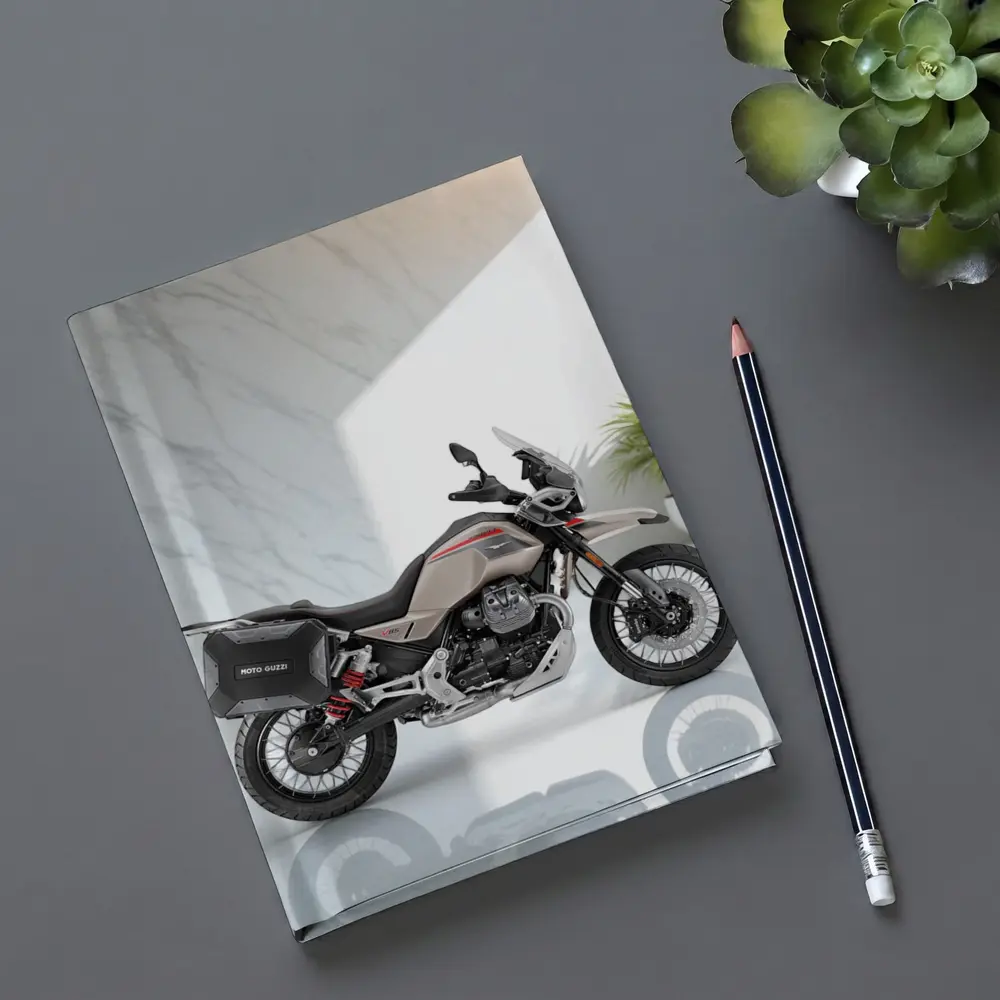 Moto Guzzi Adventure Motorcycle White Studio Setting – Notebooks