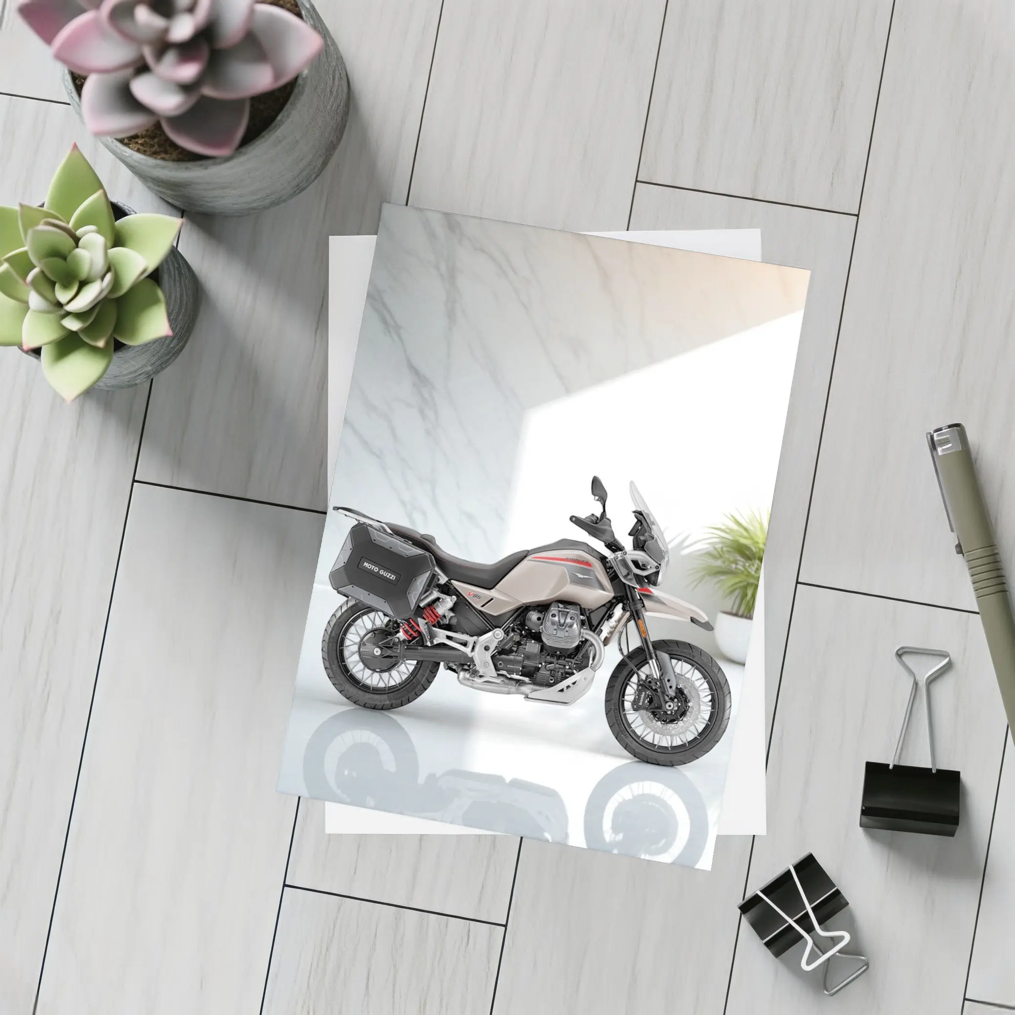 Moto Guzzi Adventure Motorcycle White Studio Setting – Postcards