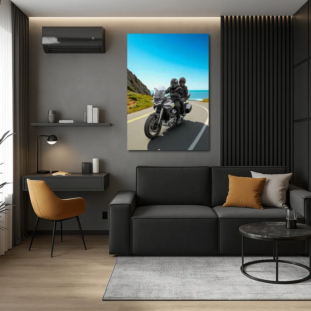 Adventure Motorcycle Duo Riding Coastal Road – Wall Art