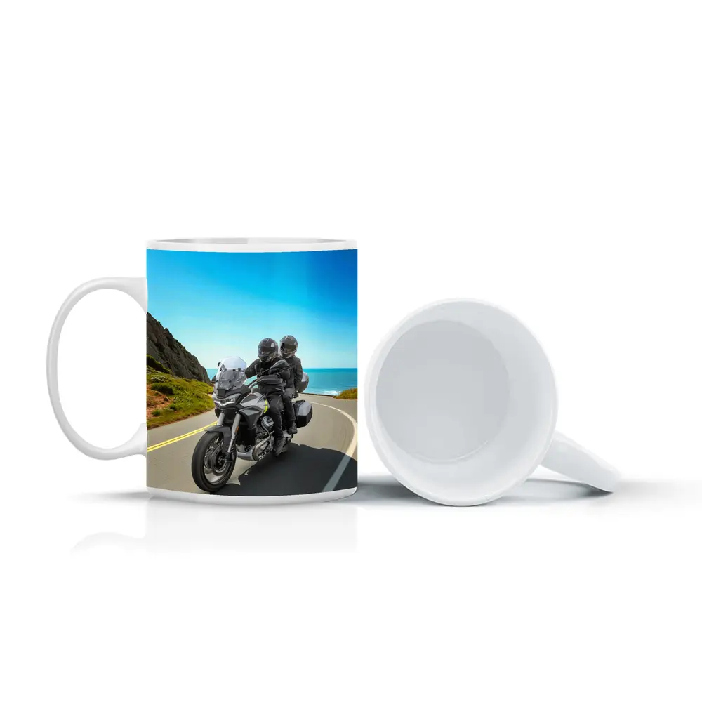 Adventure Motorcycle Duo Riding Coastal Road – Mugs