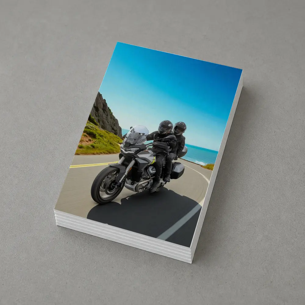 Adventure Motorcycle Duo Riding Coastal Road – Postcards