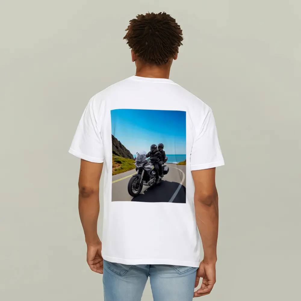 Adventure Motorcycle Duo Riding Coastal Road – T-Shirts