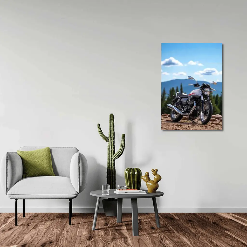 Moto Guzzi V7 Motorcycle Mountain Landscape – Wall Art