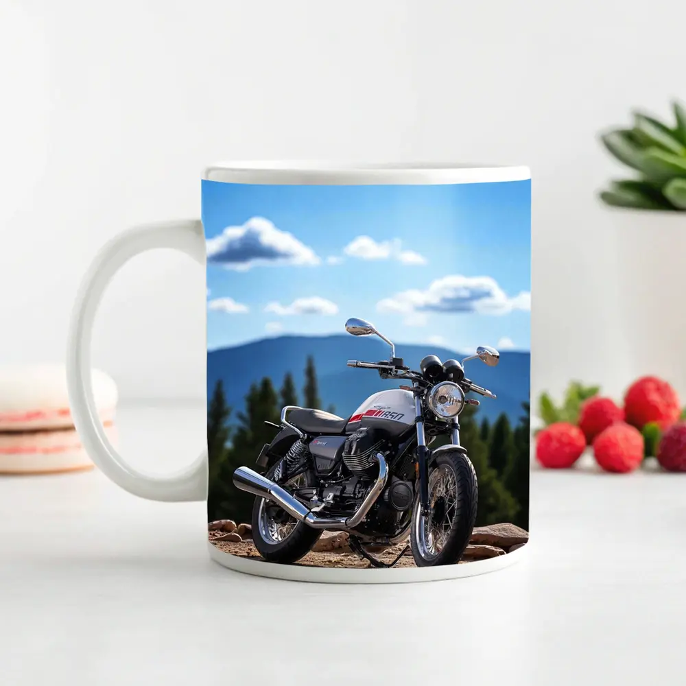 Moto Guzzi V7 Motorcycle Mountain Landscape – Mugs
