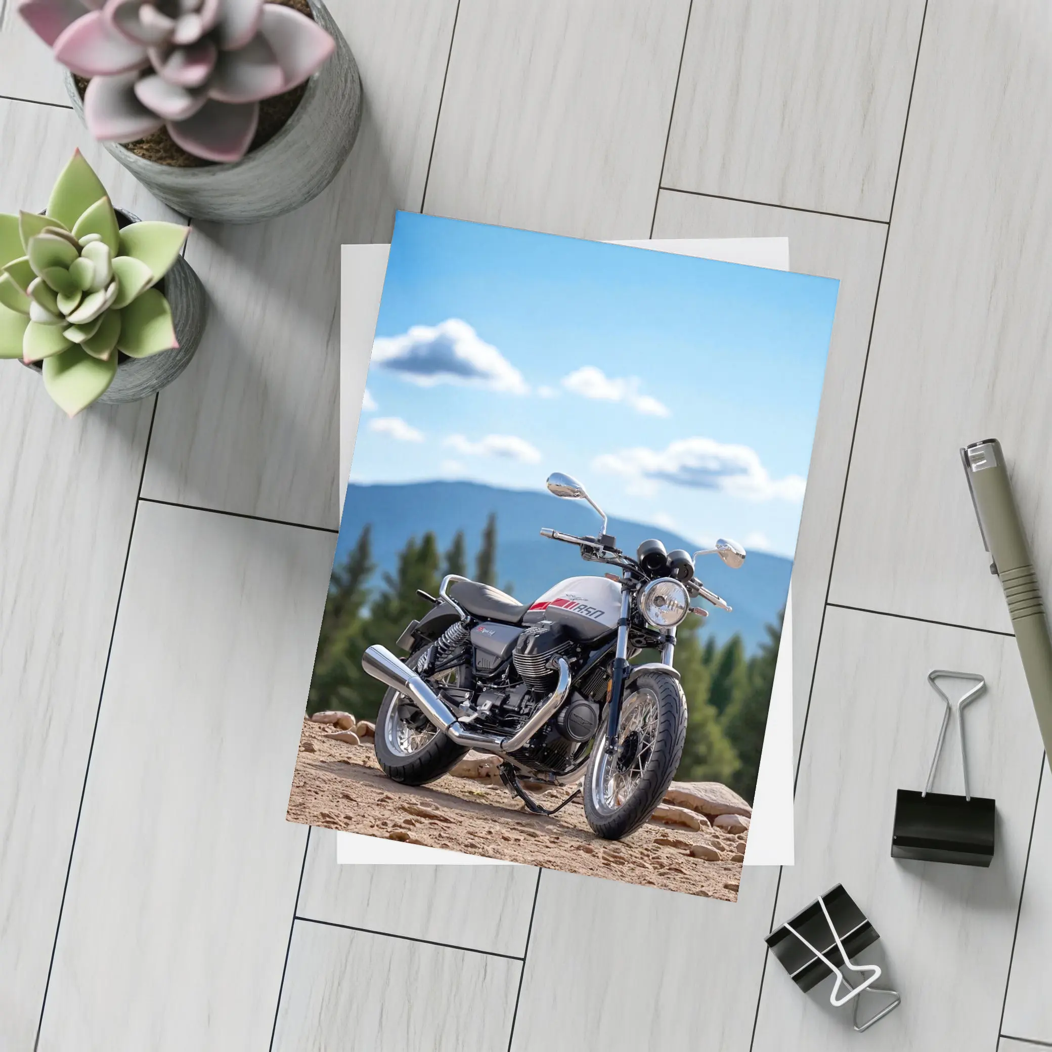 Moto Guzzi V7 Motorcycle Mountain Landscape – Postcards