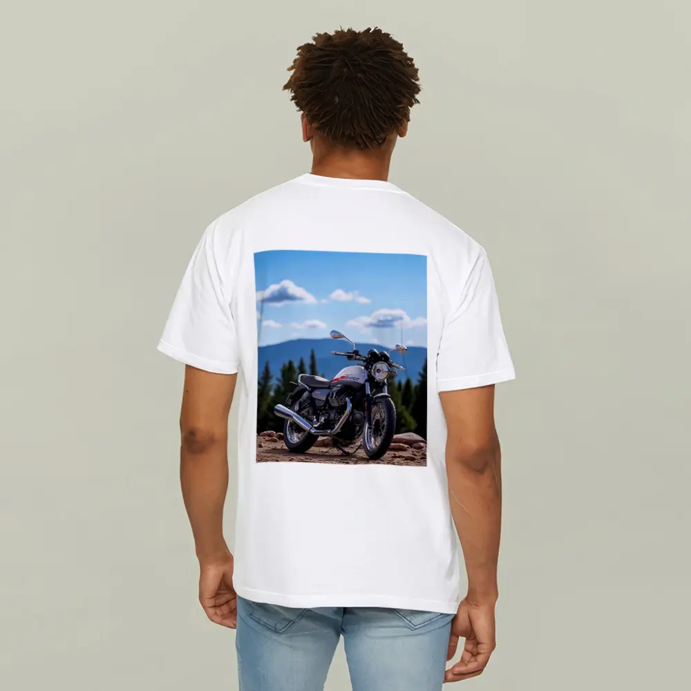 Moto Guzzi V7 Motorcycle Mountain Landscape – T-Shirts