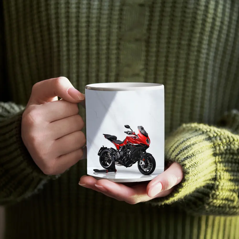 MV Agusta Red Sport Touring Motorcycle White Studio – Mugs