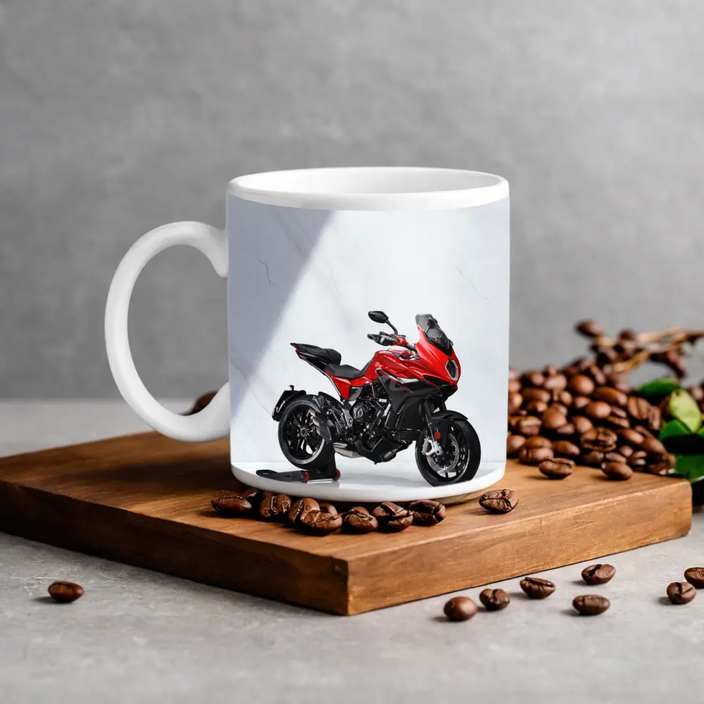 MV Agusta Red Sport Touring Motorcycle White Studio – Mugs
